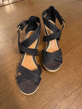Sperry Black Harbordale Crisscross Espadrille Wedge Sandals